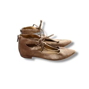 Arturo Chiang Taupe Suede Lace Up Pointed Toe Flats Women’s‎ Size 6.5